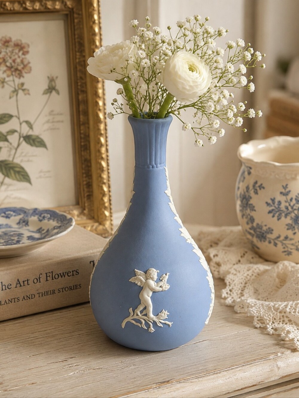 Vintage Wedgwood Blue Jasperware Cherub Bud Vase – Made in England